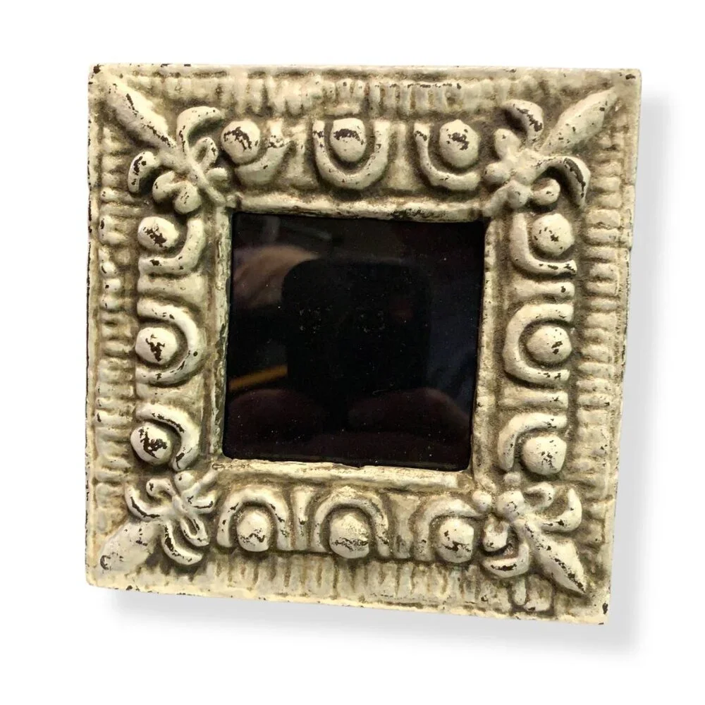 VTG Mini Picture Frame Heavy Ornate Cast Iron Micro 2x2‎ Photo Farmhouse